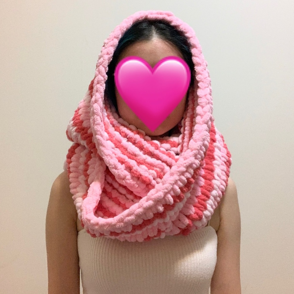 Pink Striped Enid Sinclair Wednesday Addams Chunky Chenille Knit Snood Scarf